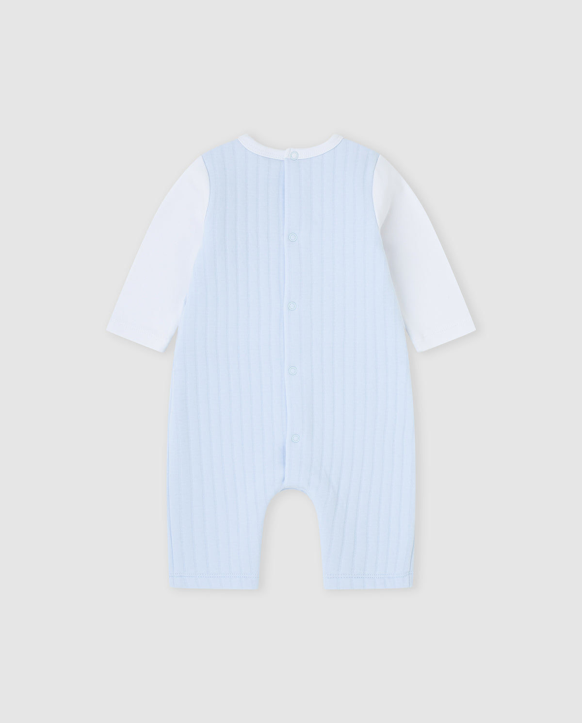Tutto Piccolo lichtblauw baby tuinpak jongens achterkant - gestreepte stof met witte kraag