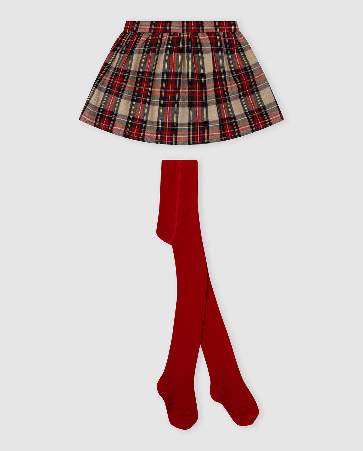 Detailfoto Tutto Piccolo Tartan meisjes rok - klassiek Schots ruitpatroon in rood, beige, zwart, groen en wit met geplooide stof