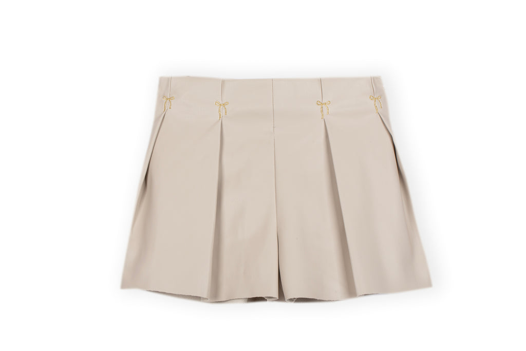 Dr. Kid beige geplooide skort met strassteentjes strikjes – voorkant, meisjeskleding 18 mnd-6 jaar