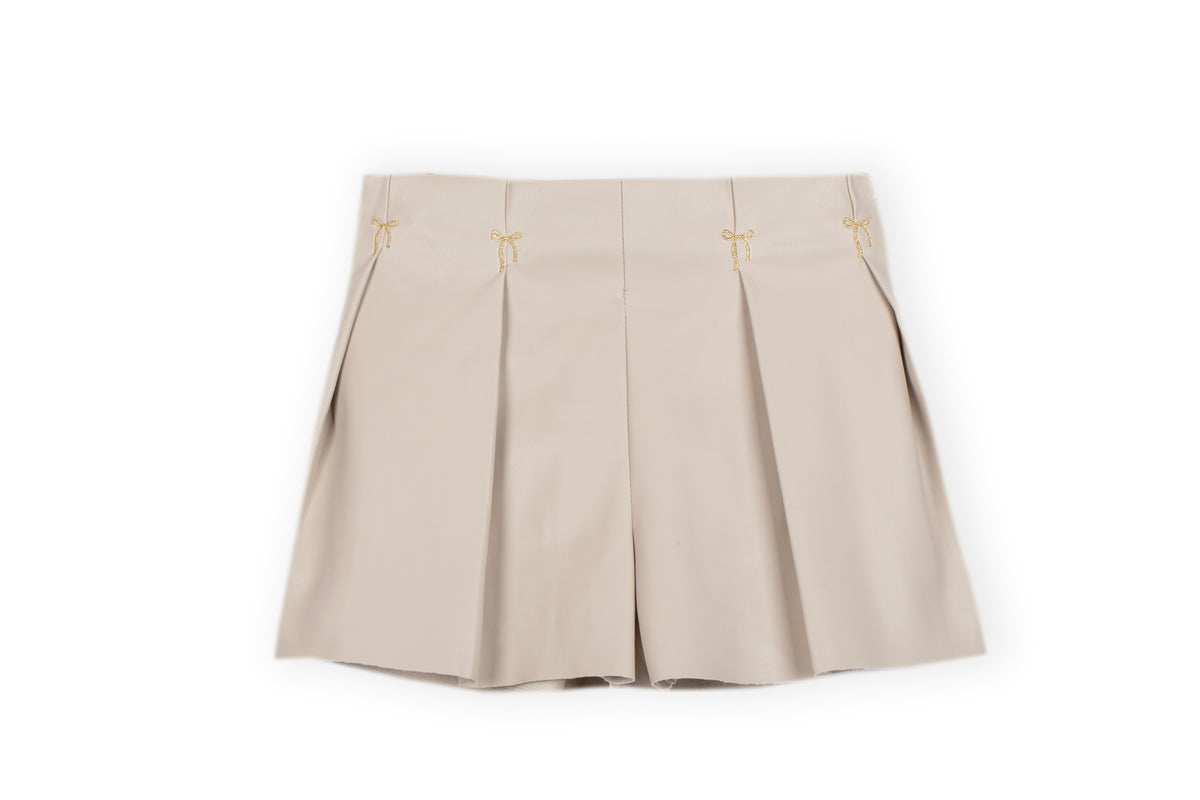 Dr. Kid beige geplooide skort met strassteentjes strikjes – voorkant, meisjeskleding 18 mnd-6 jaar