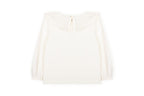Achterkant wit ruffle t-shirt lange mouw meisjes Dr. Kid DK330, knoopsluiting nek