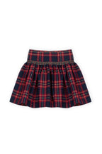 Geruite meisjesrok navy rood tartan met gouden sierband – vooraanzicht