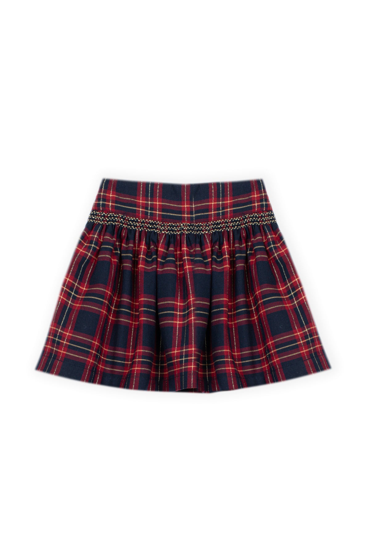 Geruite meisjesrok navy rood tartan – zij-/achteraanzicht
