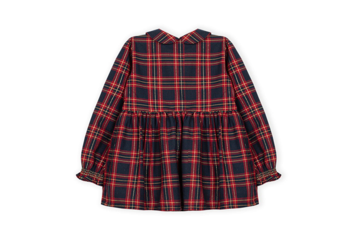 Geruite meisjesjurk navy rood tartan – achteraanzicht
