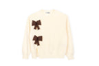 crème sweater met twee bruine 3D-strikken