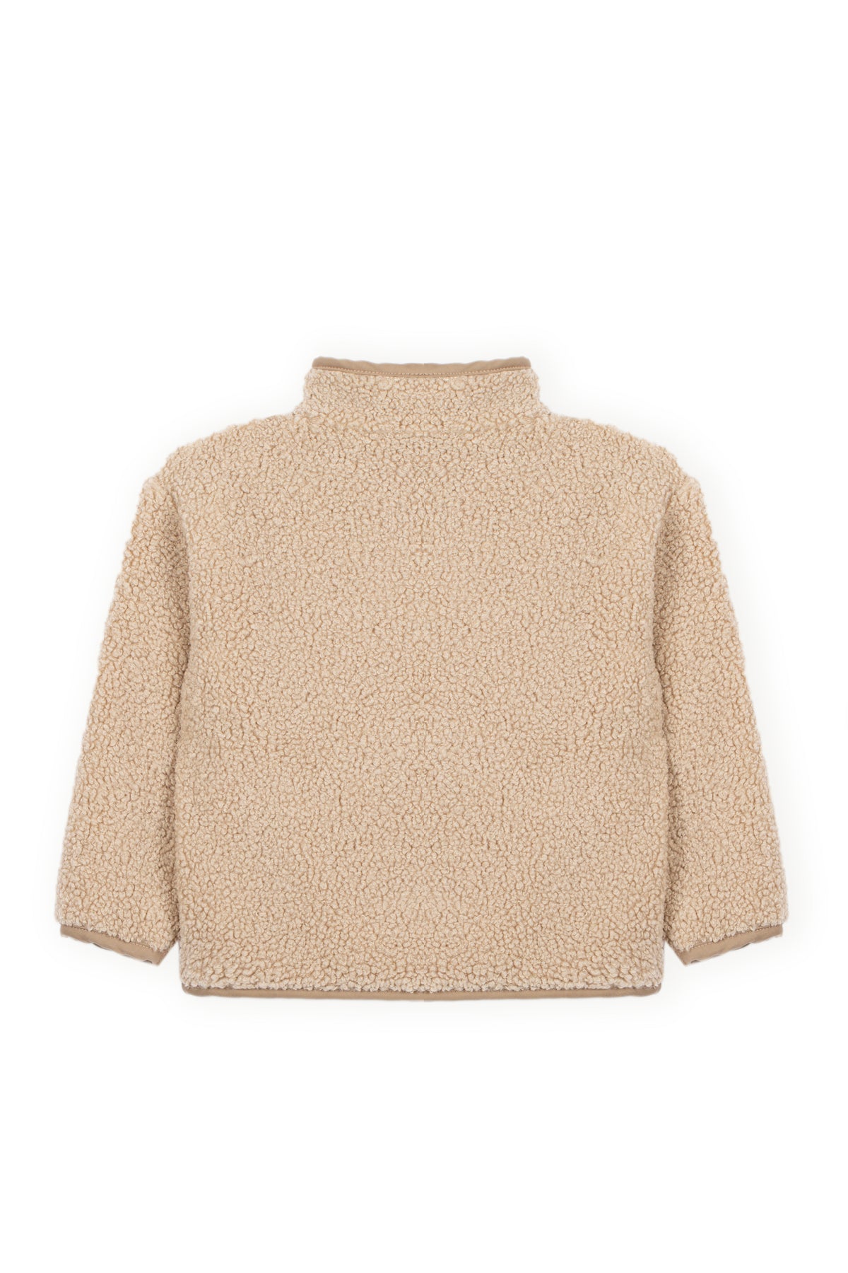 Achterkant van de beige Dr. Kid teddyjas met hoge kraag en lange mouwen