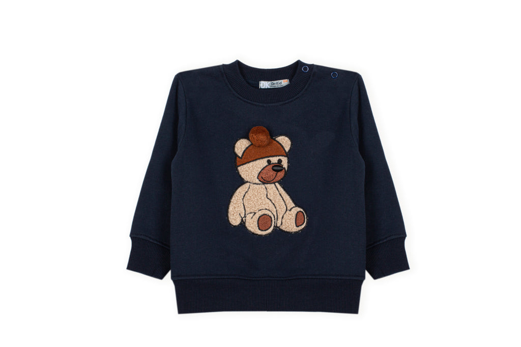 teddybeer patch met muts, donkerblauw, jongens