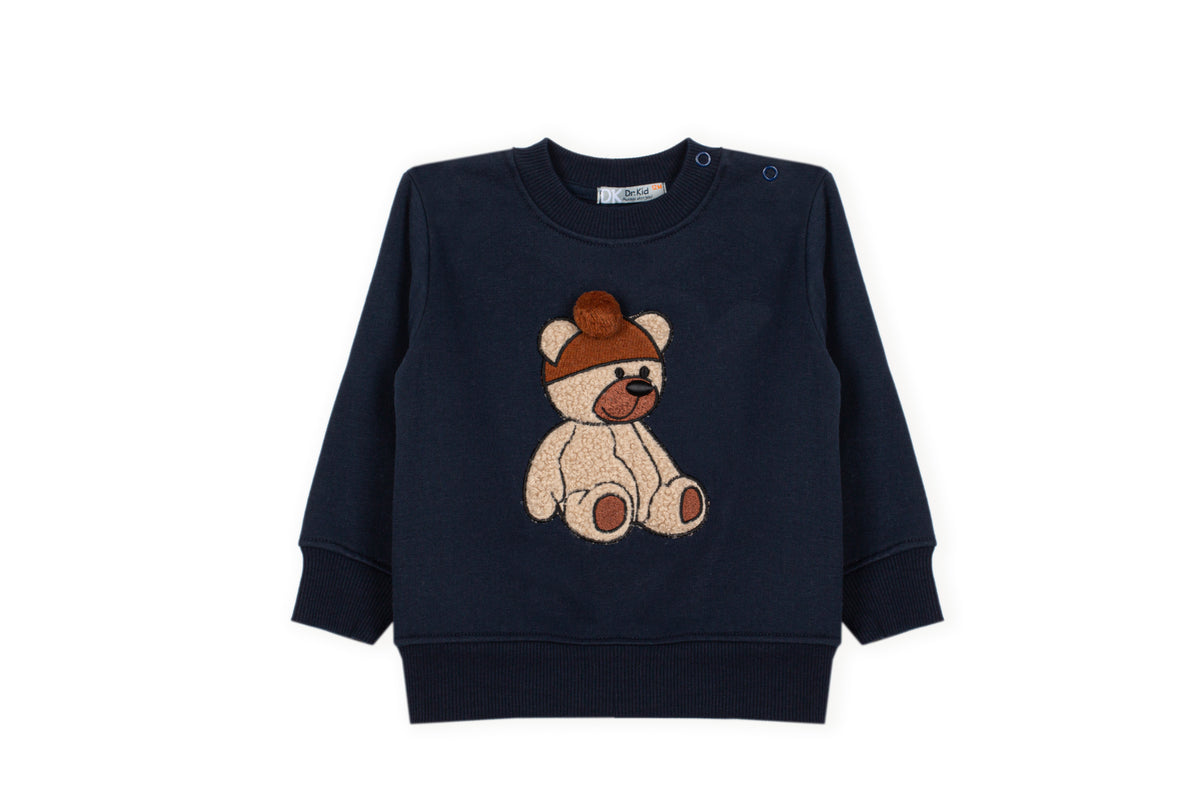 teddybeer patch met muts, donkerblauw, jongens
