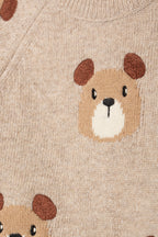 Close-up intarsia berenpatroon Dr. Kid gebreide trui – detail breiwerk babykleding