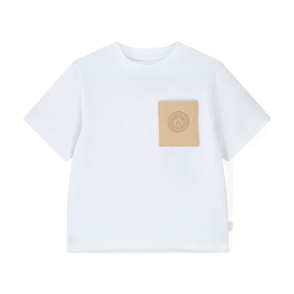 T-shirt Patrick jongens wit detail pocket en logo Mitch&Son