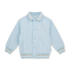 Lichtblauwe bomberjack van Mitch & Son met drukknopen, geborduurd logo en gestreepte kraag en manchetten, Country Club collectie