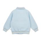 Achterkant lichtblauwe bomberjack van Mitch & Son met gestreepte manchetten en zoom, Country Club collectie