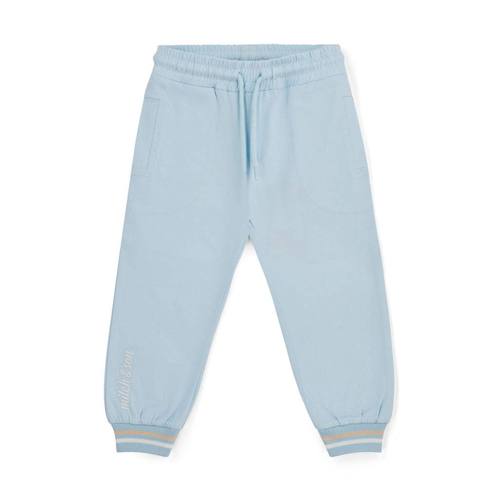 Lichtblauwe joggingbroek van Mitch & Son met elastische taille, Mitch & Son logo en gestreepte manchetten, Country Club collectie