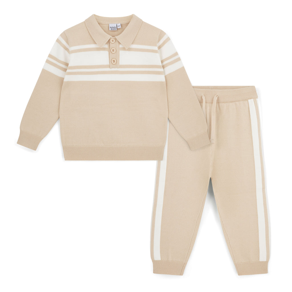 Mitch & Son 2-delige Set Travis Beige – Gebreide Polo-sweater & Joggingbroek | Art. MS26421