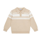 Mitch & Son Polo-sweater Travis Beige Voorkant – Witte Strepen & Knoopsluiting | Art. MS26421