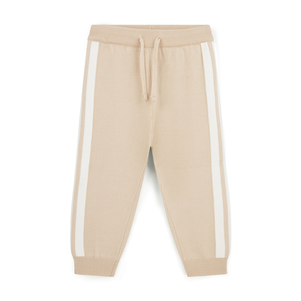 Mitch & Son Joggingbroek Travis Beige Voorkant – Witte Zijstrepen & Trekkoord | Art. MS26421