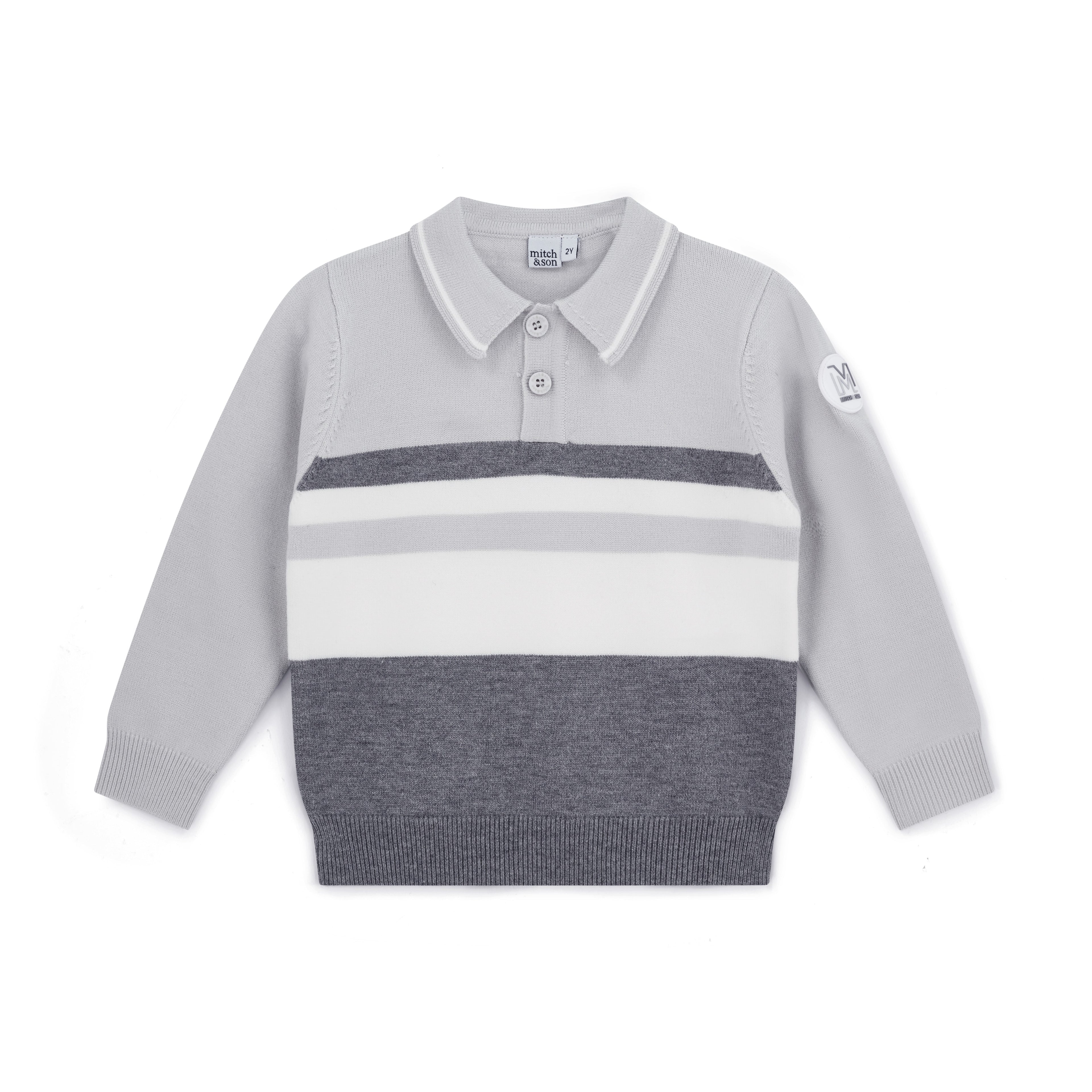 Mitch & Son Polo-trui Tighe Grijs Voorkant – Kleurblok & M-badge | Art. MS26518