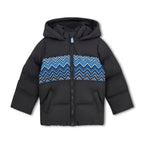 Mitch & Son Winterjas Wyatt Zwart Voorkant – Capuchon & Blauw Chevron Paneel | Art. MS26601
