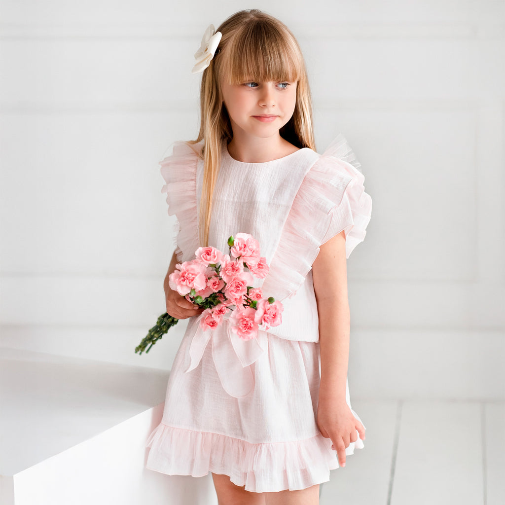 Sofija set Vanessa top en rok roze meisjes 2-delig voorkant