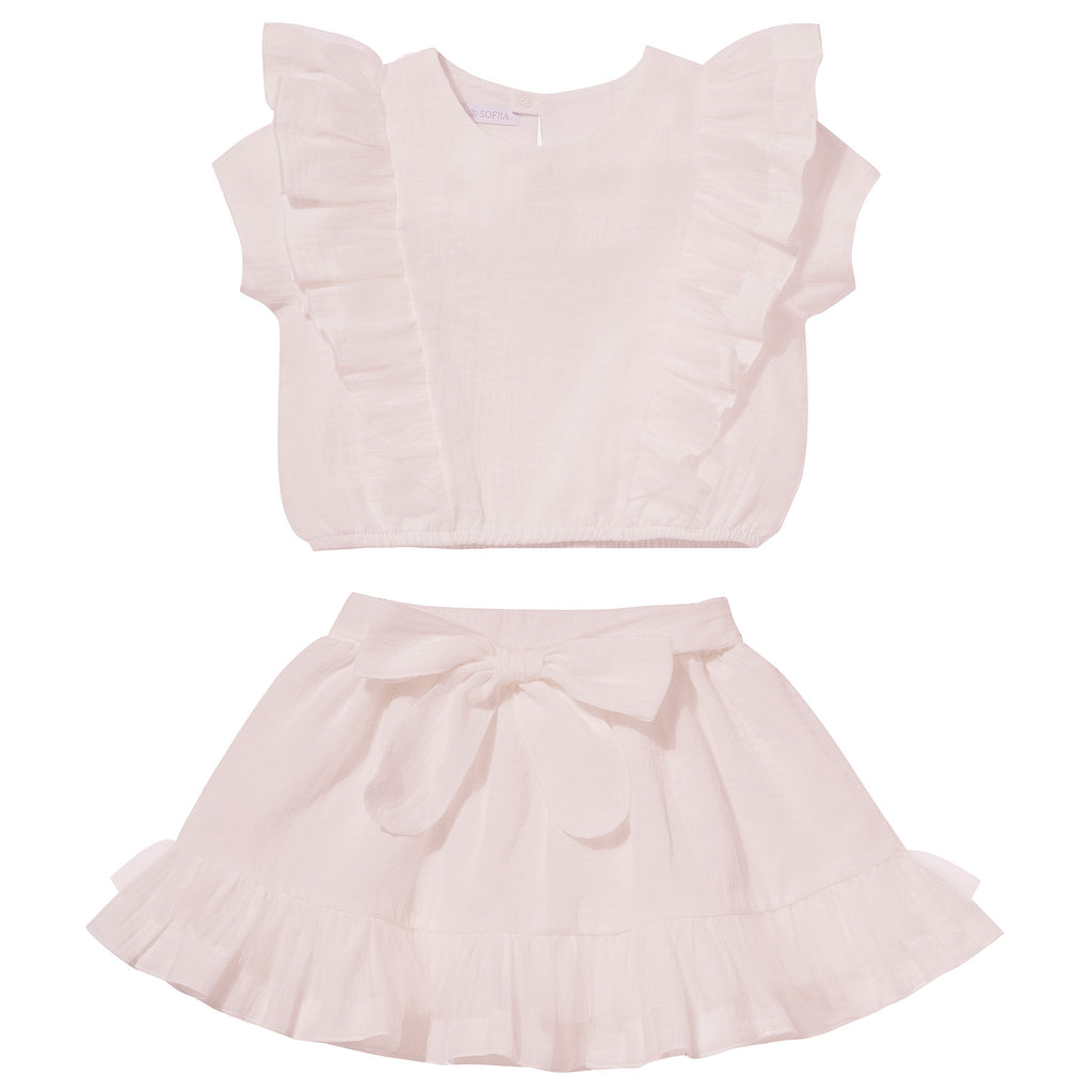Set Vanessa top en rok roze meisjes Sofija detail